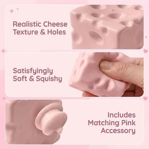 2.7 Inch Cheese Squishy, Big Cheese Squishy for Mood Relief and Focus Improvement, Cheese Block Squishy with Soft Texture, Squeeze Cheese Sensory Tool, Large Pink Cheese Stress Tool in Saudi Arabia