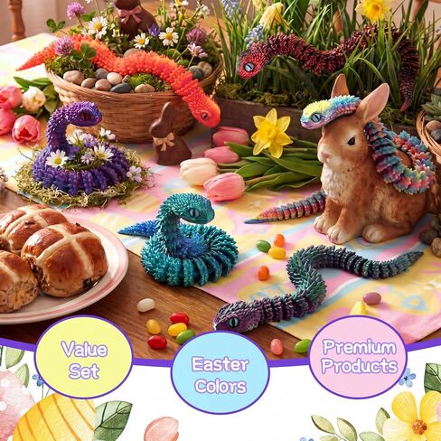 6 Pcs 12in 3D Printed Snake Toys Flexible 3D Printed Animal Relax Anxiety Rainbow Snake Fidget Figurines for Adults Games Gifts Animal Collectors, Party Favors, Birthday (Pastel Color) in Saudi Arabia