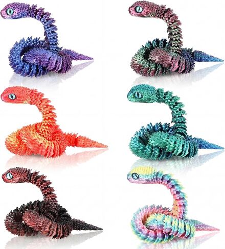 6 Pcs 12in 3D Printed Snake Toys Flexible 3D Printed Animal Relax Anxiety Rainbow Snake Fidget Figurines for Adults Games Gifts Animal Collectors, Party Favors, Birthday (Pastel Color) in Saudi Arabia