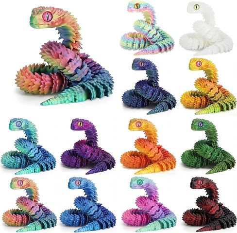 6 Pcs 12in 3D Printed Snake Toys Flexible 3D Printed Animal Relax Anxiety Rainbow Snake Fidget Figurines for Adults Games Gifts Animal Collectors, Party Favors, Birthday (Pastel Color) in Saudi Arabia