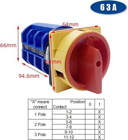 LW26GS-63A Isolator Changeover Rotary Cam Switch Power Cut-Off Knob Padlock Master Control Circuit Off-ON LW28 YMW26(3P 12Terminals) in Saudi Arabia