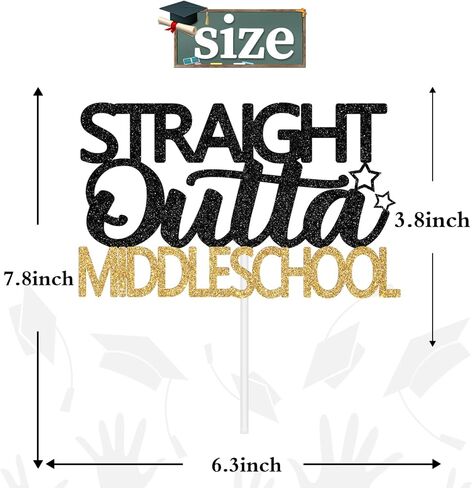 غلاف كعكة المدرسة المتوسطة اللامع من Outta Middle School، فئة 2026 ديكورات التخرج من المدرسة المتوسطة، ديكورات التخرج من الصف الثامن، تهنئة التخرج للأولاد والبنات (ذهبي وأسود) in Kuwait