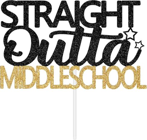 غلاف كعكة المدرسة المتوسطة اللامع من Outta Middle School، فئة 2026 ديكورات التخرج من المدرسة المتوسطة، ديكورات التخرج من الصف الثامن، تهنئة التخرج للأولاد والبنات (ذهبي وأسود) in Kuwait