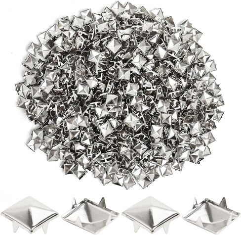 SBYURE 1200 Pcs 12mm Silver Studs for Clothing Four-jaw Square Punk Spikes Pyramid Studs Rivets for Shoes, Jackets, Backpacks Leather Crafting in Kuwait