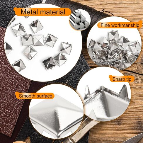 SBYURE 1200 Pcs 12mm Silver Studs for Clothing Four-jaw Square Punk Spikes Pyramid Studs Rivets for Shoes, Jackets, Backpacks Leather Crafting in Kuwait