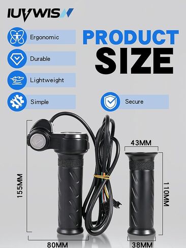 Ebike Full Twist Throttle Grip with 2 Keys Compatible Fit for Ridstar Q20/Q20 Pro Lite E-Bike, Electric Bike Throttle Smooth Acceleration Control Easy Installation in Kuwait
