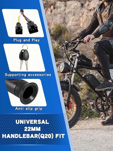 Ebike Full Twist Throttle Grip with 2 Keys Compatible Fit for Ridstar Q20/Q20 Pro Lite E-Bike, Electric Bike Throttle Smooth Acceleration Control Easy Installation in Kuwait