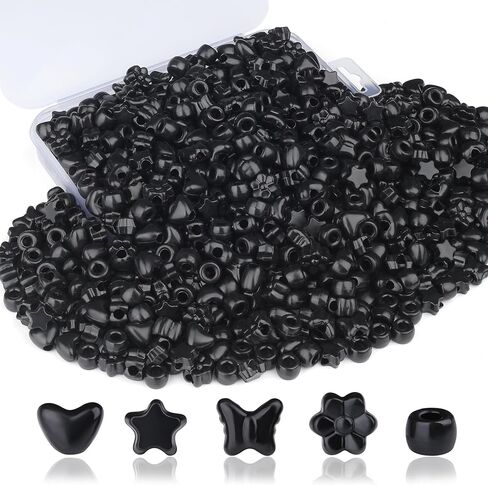XIANNVXI Black Shaped Pony Beads 500pcs Star Butterfly Heart Flower Black Bead for Jewelry Making Necklace Friendship Bracelets Craft Hair Kandi Beaded in Saudi Arabia