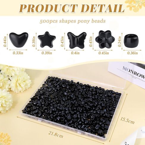 XIANNVXI Black Shaped Pony Beads 500pcs Star Butterfly Heart Flower Black Bead for Jewelry Making Necklace Friendship Bracelets Craft Hair Kandi Beaded in Saudi Arabia