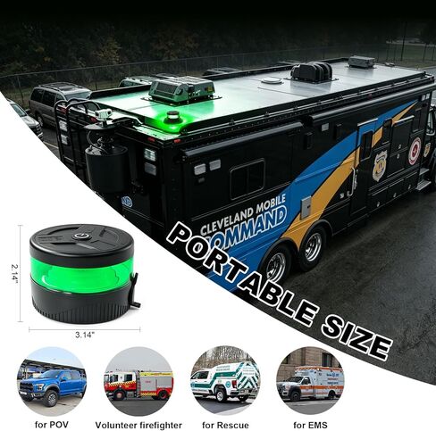 Magnetic Wireless Beacon Light, USB-C Rechargeable LED Strobe Lights for Truck, Mini Portable Flashing Emergency Safety Warning Light for Volunteer Firefighter POV EMS Responder IP67 Waterproof, Green in Saudi Arabia