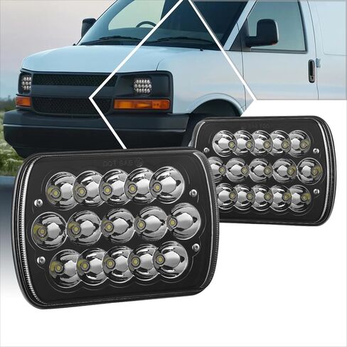 PM PERFORMOTOR 7X6 H6054 مجموعة المصابيح الأمامية LED DRL الكاملة متوافقة مع 1984-2020 Chevy Express GMC Savana C/K Ford E/F Jeep Cherokee Toyota Dodge Truck Van، عدسة شفافة مبيت من الكروم in Kuwait