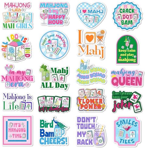 20 Pcs Funny Mahjong Stickers Mahjong Decals Gifts Vinyl Self Adhesive Waterproof Stickers for Water Bottle Scrapbook Laptop Luggage Phone Mah Jong Party Supplies in Kuwait