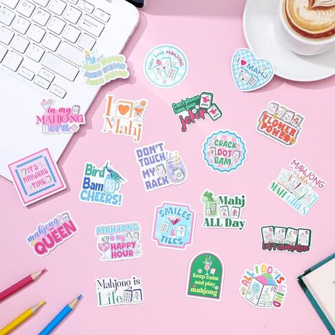 20 Pcs Funny Mahjong Stickers Mahjong Decals Gifts Vinyl Self Adhesive Waterproof Stickers for Water Bottle Scrapbook Laptop Luggage Phone Mah Jong Party Supplies in Kuwait