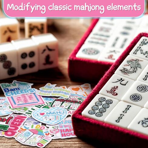 20 Pcs Funny Mahjong Stickers Mahjong Decals Gifts Vinyl Self Adhesive Waterproof Stickers for Water Bottle Scrapbook Laptop Luggage Phone Mah Jong Party Supplies in Kuwait