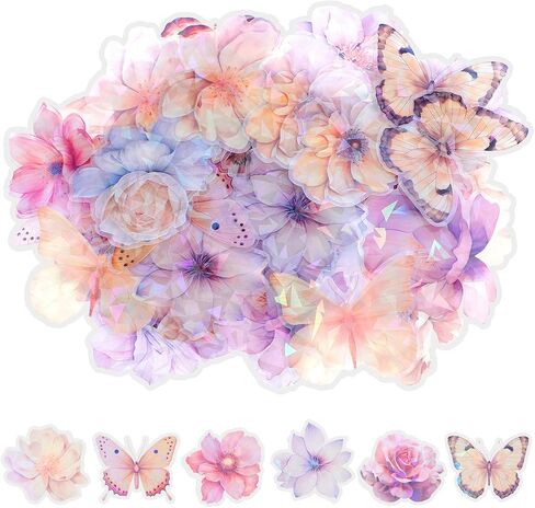 Glitter Flower Stickers 60 Pcs, Waterproof Sparkly Decorative Decals for Scrapbooking Journaling Planners Laptop Bottle Photo Album Art Crafts DIY Supplies Colorful in Kuwait