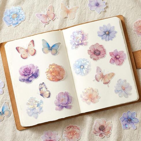 Glitter Flower Stickers 60 Pcs, Waterproof Sparkly Decorative Decals for Scrapbooking Journaling Planners Laptop Bottle Photo Album Art Crafts DIY Supplies Colorful in Kuwait
