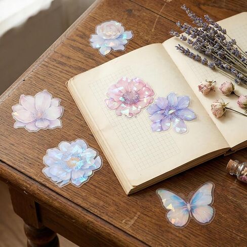 Glitter Flower Stickers 60 Pcs, Waterproof Sparkly Decorative Decals for Scrapbooking Journaling Planners Laptop Bottle Photo Album Art Crafts DIY Supplies Colorful in Kuwait