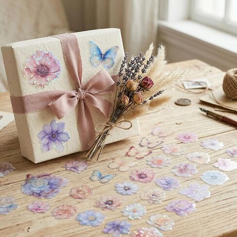 Glitter Flower Stickers 60 Pcs, Waterproof Sparkly Decorative Decals for Scrapbooking Journaling Planners Laptop Bottle Photo Album Art Crafts DIY Supplies Colorful in Kuwait