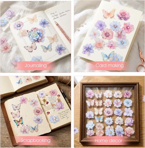 Glitter Flower Stickers 60 Pcs, Waterproof Sparkly Decorative Decals for Scrapbooking Journaling Planners Laptop Bottle Photo Album Art Crafts DIY Supplies Colorful in Kuwait