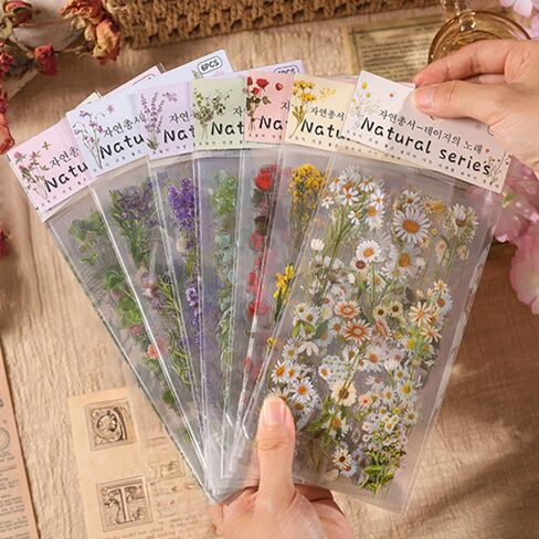 42 Pcs Natural Flower Stickers with Plants for Scrapbooking, Self-Adhesive Scrapbook & Journaling Supplies, Waterproof Flower Stickers for Junk Journal, Water Bottle and Card Making Decoration in Kuwait