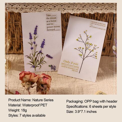 42 Pcs Natural Flower Stickers with Plants for Scrapbooking, Self-Adhesive Scrapbook & Journaling Supplies, Waterproof Flower Stickers for Junk Journal, Water Bottle and Card Making Decoration in Kuwait