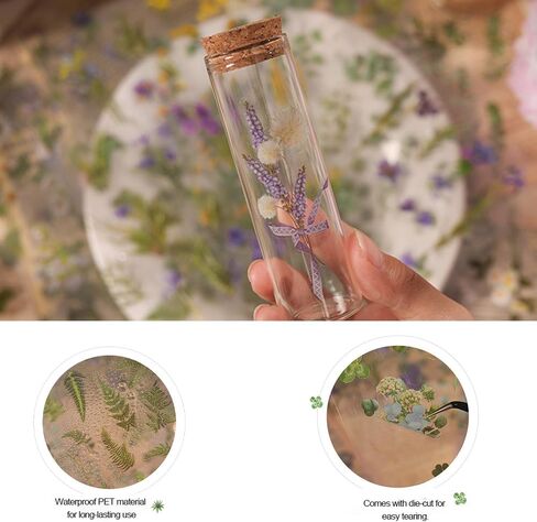 42 Pcs Natural Flower Stickers with Plants for Scrapbooking, Self-Adhesive Scrapbook & Journaling Supplies, Waterproof Flower Stickers for Junk Journal, Water Bottle and Card Making Decoration in Kuwait