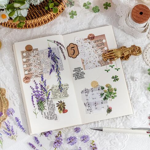 42 Pcs Natural Flower Stickers with Plants for Scrapbooking, Self-Adhesive Scrapbook & Journaling Supplies, Waterproof Flower Stickers for Junk Journal, Water Bottle and Card Making Decoration in Kuwait