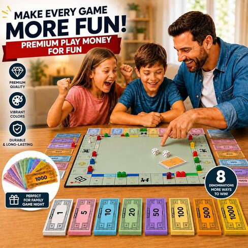 Zadin Play Money Compatible for Monopoly Board Game - 480pcs of 60 Each Bill Denomination, Double Sides Printing Paper Money for Pretend Play Cashier, Prop Money, Fake Money in Saudi Arabia