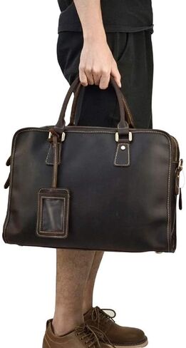laptop bag Leather Briefcase for Men 15 Inch Laptop Crossbody Shoulder Messenger Bag Attache Case for Business Travel Work(Brown) in Kuwait