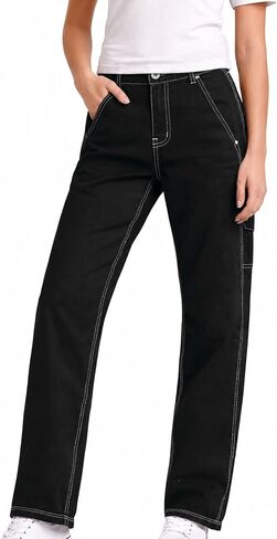 Dickies Womens Casual Pants - Twill Cotton Slim Leg Straight Fit Roll Hem Casual and Utility Carpenter Pants for Women in Saudi Arabia
