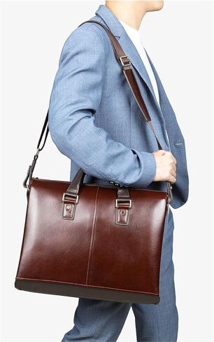 laptop bag Leather Mens Messenger Bag Vintage Leather Laptop Briefcase Satchel Shoulder Bag Carrying Cases For Men in Kuwait