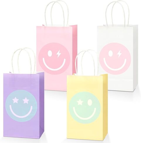 ZOIIWA 32PCS Smile Face Goodie Gift Bags Pastel Preppy Party Favor Smile Face Themed Birthday Candy Bags Preppy Rainbow Favor Kraft Paper Boxes Party Decorations for Girls Bachelorette Birthday in Kuwait