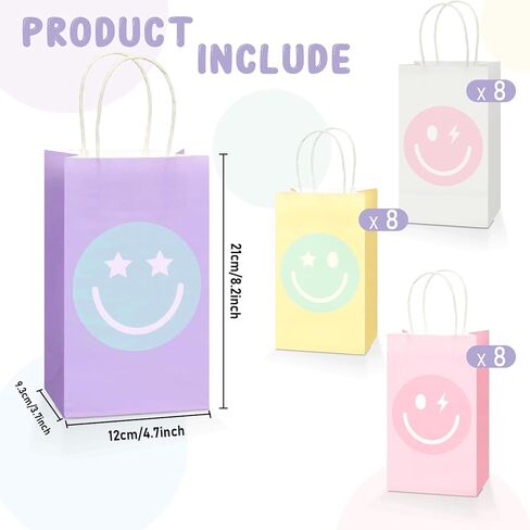 ZOIIWA 32PCS Smile Face Goodie Gift Bags Pastel Preppy Party Favor Smile Face Themed Birthday Candy Bags Preppy Rainbow Favor Kraft Paper Boxes Party Decorations for Girls Bachelorette Birthday in Kuwait