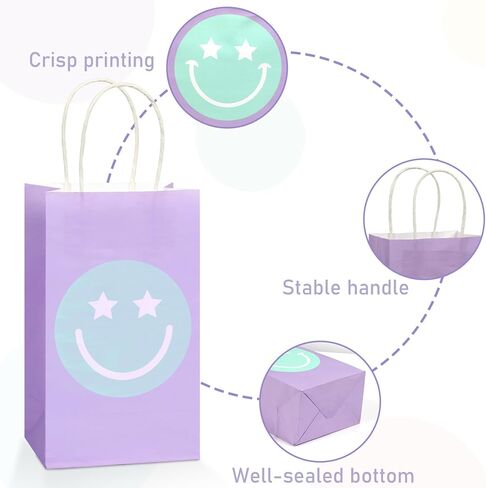 ZOIIWA 32PCS Smile Face Goodie Gift Bags Pastel Preppy Party Favor Smile Face Themed Birthday Candy Bags Preppy Rainbow Favor Kraft Paper Boxes Party Decorations for Girls Bachelorette Birthday in Kuwait