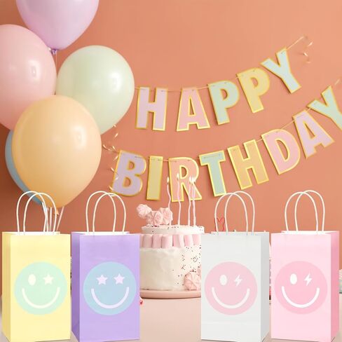 ZOIIWA 32PCS Smile Face Goodie Gift Bags Pastel Preppy Party Favor Smile Face Themed Birthday Candy Bags Preppy Rainbow Favor Kraft Paper Boxes Party Decorations for Girls Bachelorette Birthday in Kuwait