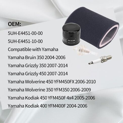 Air Filter & Oil Filter & Spark Plug Kit Compatible with Yamaha Grizzly Bruin Wolverine 350 450 2004-2014 Kodiak 400 450 2004-2006 YFM450FX YFM350 YFM450F YFM400F 2004-2014,5UH-E4451-10-00 in Kuwait
