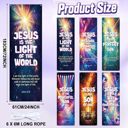 6PCS Vacation Bible School 2026 Church Banners for Sanctuary Wall Jesus Is the Light Religious Banner with Scripture Vacation Bible Christian Hanging Sign Backdrop for Sunday School Church Event Decor in Saudi Arabia