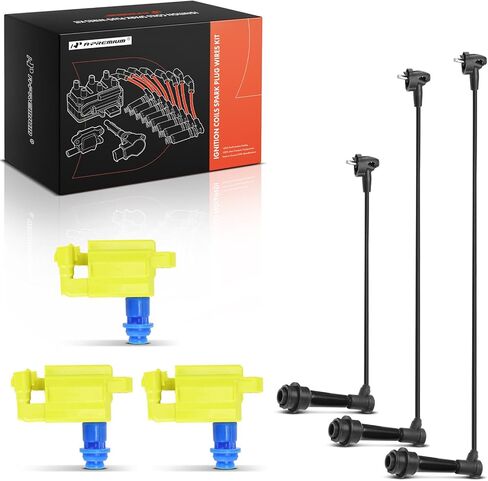 A-Premium 3 Yellow Ignition Coils with 3 Spark plug Wires Compatible with Lexus GS300, IS300, SC300 & Toyota Supra, 1998-2005 L6 3.0L in Kuwait