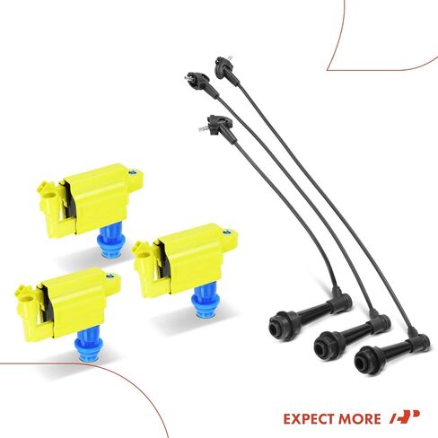 A-Premium 3 Yellow Ignition Coils with 3 Spark plug Wires Compatible with Lexus GS300, IS300, SC300 & Toyota Supra, 1998-2005 L6 3.0L in Kuwait
