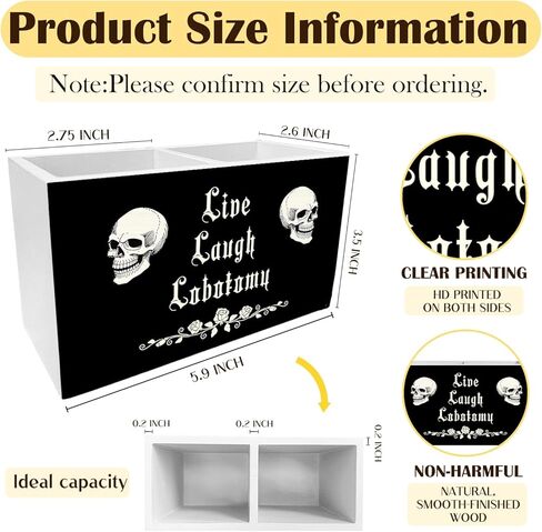 Dark Academia Gothic Skeleton Pen Holder for Desk, Funny Goth Skull Pencil Organizer, Live Laugh Lobotomy Dark Humor Wooden Box Sign Desk Decor for Home Office Decoration in Saudi Arabia