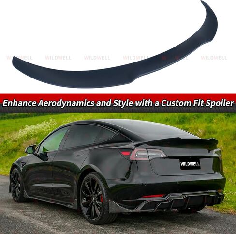 WildWell جناح سبويلر خلفي لـ 2017-2026 Tesla Model 3 & Model 3 Highland، Trunk Spoiler Lip Highkick Performance الملحقات الخارجية باللون الأسود غير اللامع in Kuwait