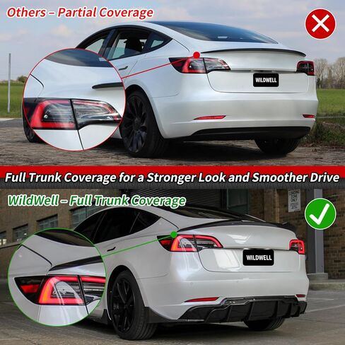 WildWell جناح سبويلر خلفي لـ 2017-2026 Tesla Model 3 & Model 3 Highland، Trunk Spoiler Lip Highkick Performance الملحقات الخارجية باللون الأسود غير اللامع in Kuwait