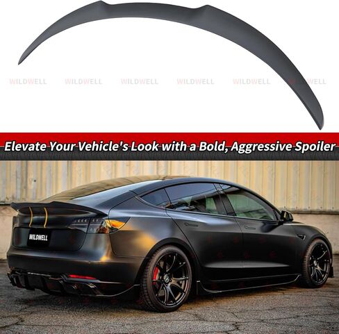 WildWell جناح سبويلر خلفي لـ 2017-2026 Tesla Model 3 & Model 3 Highland، Trunk Spoiler Lip Highkick Performance الملحقات الخارجية باللون الأسود غير اللامع in Kuwait