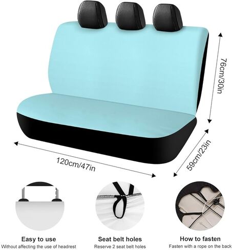 Women's Universal Fit Auto Soft Back Seat Cover, Light Blue Fashion Decor Car Seat Cover Padded Rear Bench for Trucks SUV in Saudi Arabia