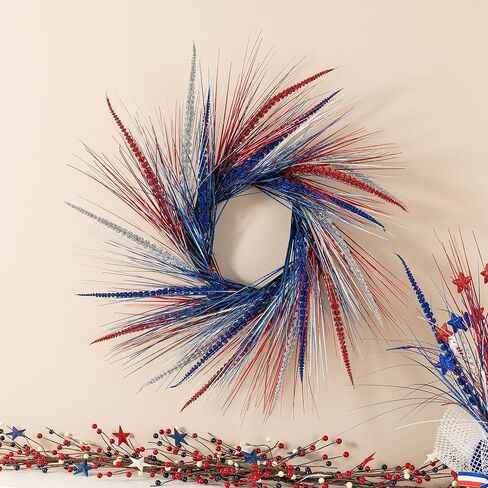 Glitzhome Patriotic American Wreath for Front Door Decor Red White and Blue Wreath Summer Memorial Day Wreath Decorations 4th of July Wreaths for Wall Window Decor Farmhouse Independence Day Wreath in Saudi Arabia