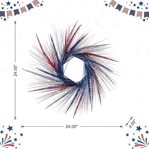 Glitzhome Patriotic American Wreath for Front Door Decor Red White and Blue Wreath Summer Memorial Day Wreath Decorations 4th of July Wreaths for Wall Window Decor Farmhouse Independence Day Wreath in Saudi Arabia