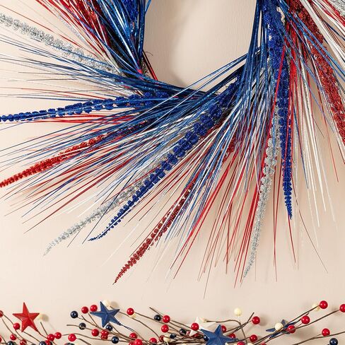 Glitzhome Patriotic American Wreath for Front Door Decor Red White and Blue Wreath Summer Memorial Day Wreath Decorations 4th of July Wreaths for Wall Window Decor Farmhouse Independence Day Wreath in Saudi Arabia