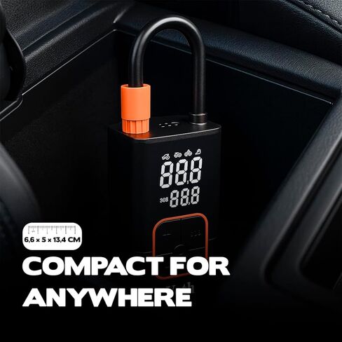 ضاغط هواء محمول منفاخ الإطارات Veth VT-06، مضخة هواء صغيرة لاسلكية 150 رطل لكل بوصة مربعة مع مقياس رقمي وإضاءة LED، نفخ سريع للسيارات والدراجات النارية والدراجات والكرات وقابلة لإعادة الشحن in Kuwait