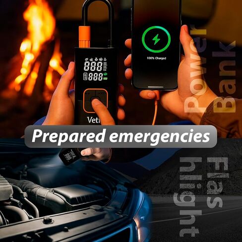ضاغط هواء محمول منفاخ الإطارات Veth VT-06، مضخة هواء صغيرة لاسلكية 150 رطل لكل بوصة مربعة مع مقياس رقمي وإضاءة LED، نفخ سريع للسيارات والدراجات النارية والدراجات والكرات وقابلة لإعادة الشحن in Kuwait