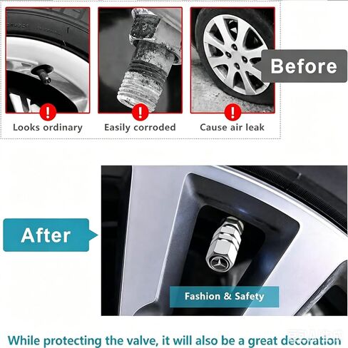 Tire Valve Stem Cap Cover for Mercedes-Benz Belt O-Ring Seal Corrosion Resistant.Tire Valve Stem Air Cap 4 Pack Silver in Saudi Arabia